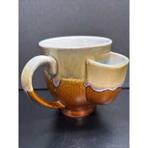 Creativeco-op Pottery Tea Cup Mug with Tea Bag Holder Handle Brown Drip Glaze